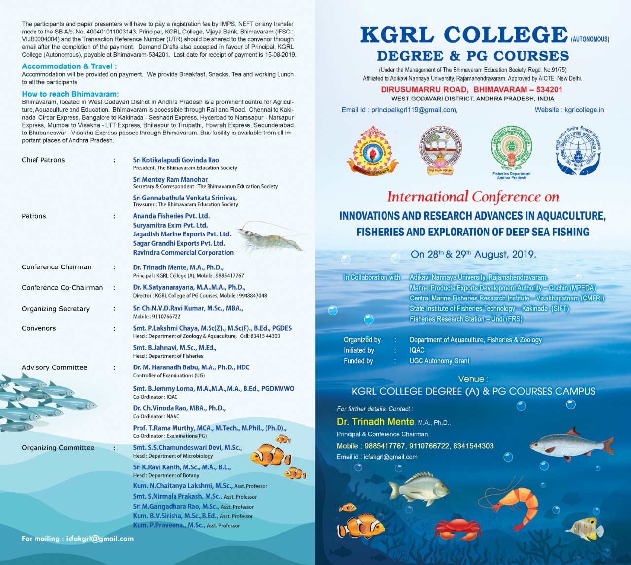 International Conference on Innovations and Research advances in Aquaculture, Fisheries and Exploration of Deep Sea Fishing 2019